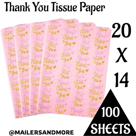 100 Pink Thank You Tissue Paper Sheets, 14x20 PRICE IS FIRM - Picture 2 of 11